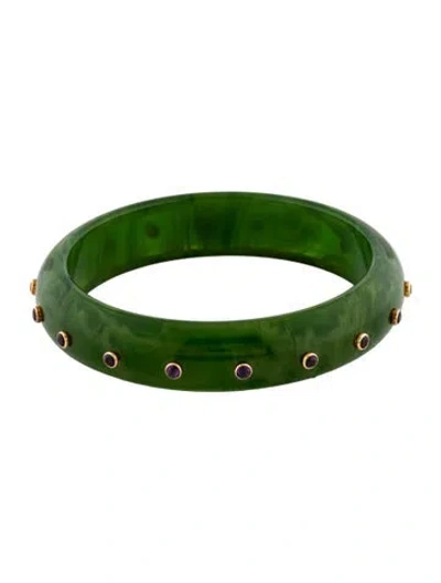 Pre-owned Mark Davis 18k Amethyst & Bakelite Sophia Bangle, 7.75" In Multicolor
