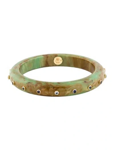 Pre-owned Mark Davis 18k Aquamarine, Iolite & Bakelite Bangle, 8" In Multi