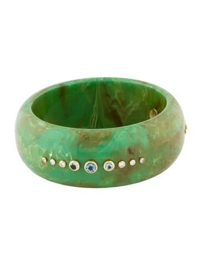 Pre-owned Mark Davis 18k Diamond, Aquamarine & Bakelite Bangle, 8" In Green