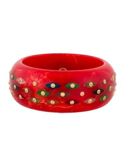 Pre-owned Mark Davis 18k Garnet & Bakelite Bangle Bracelet, 7.5" In Multi