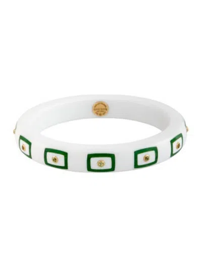 Pre-owned Mark Davis 18k Peridot Hypatia Bakelite Bangle, 7.75" In Green/white