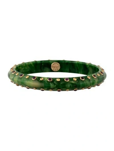 Pre-owned Mark Davis 18k Sapphire & Amethyst Bakelite Bangle, 8.5" In Green