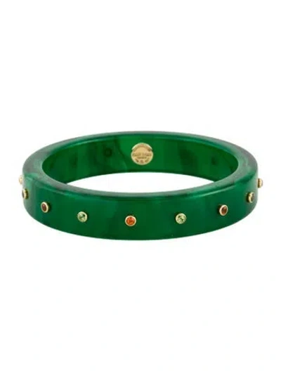 Pre-owned Mark Davis 18k Topaz, Peridot & Bakelite Bangle Bracelet, 8" In Green