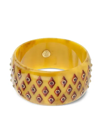 Mark Davis 18k Yellow Gold Garnet Bakelite Bangle In Orange