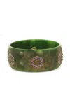 Mark Davis 18k Yellow Gold Multi-stone Bakelite Bangle Bracelet In Green