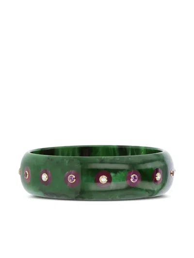 Mark Davis 18k Yellow Gold Multi-stone Bakelite Bangle In Green