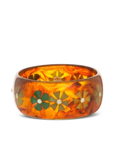 Mark Davis 18k Yellow Gold Topaz Flower Bakelite Bangle In Orange