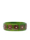 Mark Davis 18k Yellow Gold White Topaz Bakelite Bangle In Green
