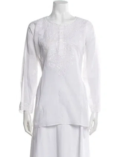 Pre-owned Mark Foy's Ltd. Fur Salon Crew Neck Long Sleeve Tunic In White