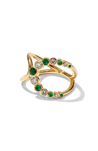 Mark Henry Bubbly Elegance Emerald & Diamond Ring In Green