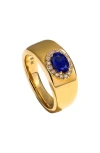 Mark Henry Heirloomed Oval Sapphire & Diamond Cigar Band Ring In Blue