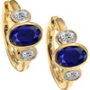 Mark Henry Three Stone Oval Cut Sapphire & Diamond Huggie Hoop Earrings In Blue