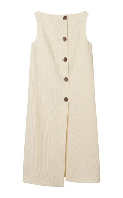 Mark Kenly Domino Tan Dalina Herringbone Wool Midi Dress In Ivory