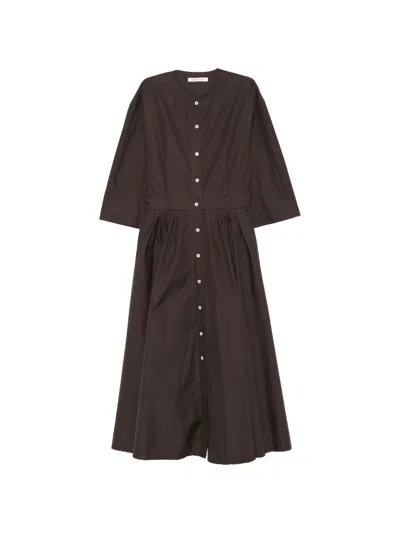 Mark Kenly Domino Tan Denilla Buttonned Front Midi Dress In Brown