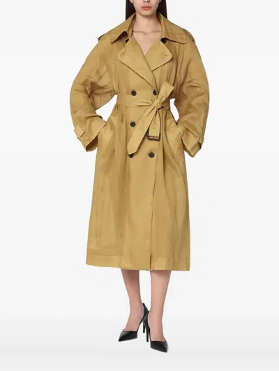 Mark Kenly Domino Tan Double-breasted Belted Trench Coat