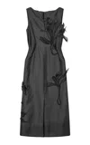 Mark Kenly Domino Tan Dove Atelier Silk-wool Twill Midi Dress In Black