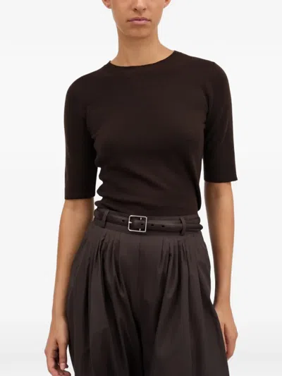 Mark Kenly Domino Tan Kamina Merino T-shirt In Brown