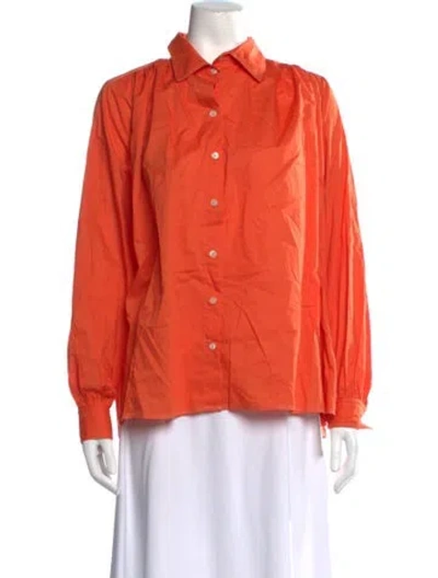 Pre-owned Mark Kenly Domino Tan Long Sleeve Button-up Top In Orange