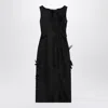 Mark Kenly Domino Tan Dove Atelier Silk-wool Twill Midi Dress In Black