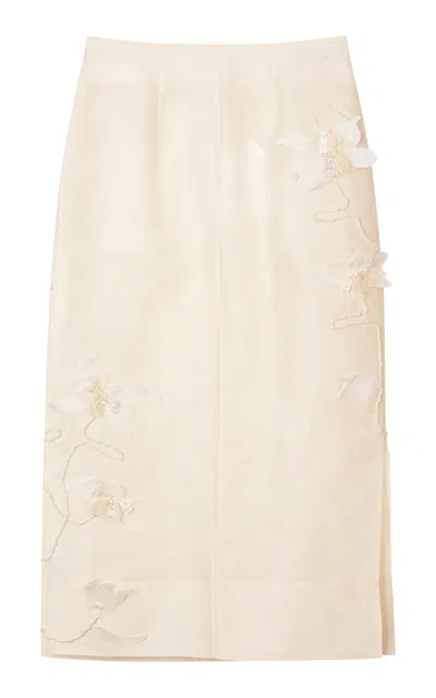 Mark Kenly Domino Tan Noshie Atelier Silk-wool-twill Midi Skirt In Ivory