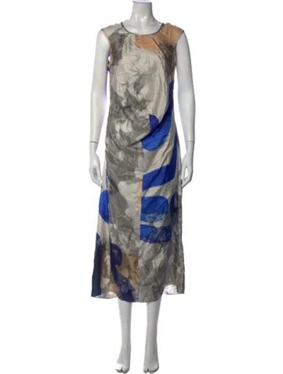 Pre-owned Mark Kenly Domino Tan Silk Long Dress In Grey