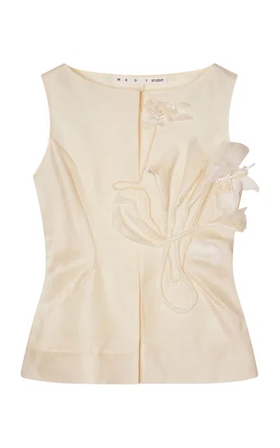 Mark Kenly Domino Tan Tami Atelier Silk-wool Twill Top In Ivory