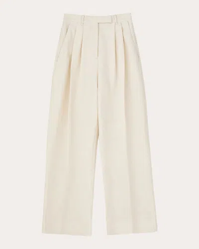 Mark Kenly Domino Tan Women's Pemma Atelier Pleated Cotton-jacquard Pants In White
