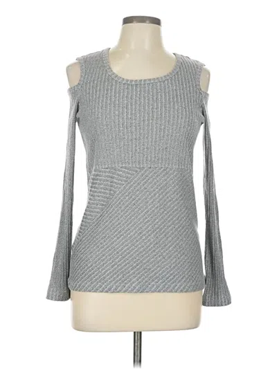 Pre-owned Mark Long Sleeve Top Gray Cold Shoulder Neckline Tops