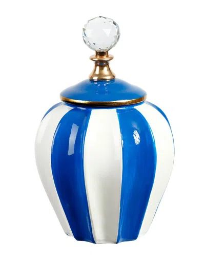 Mark Roberts 10in Classic Stripe Vase With Lid In Blue