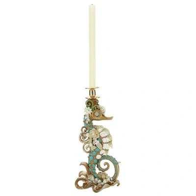 Mark Roberts 15.5" Resin Tabletop Candlestick With Candle Included In Gold,turquoise,white