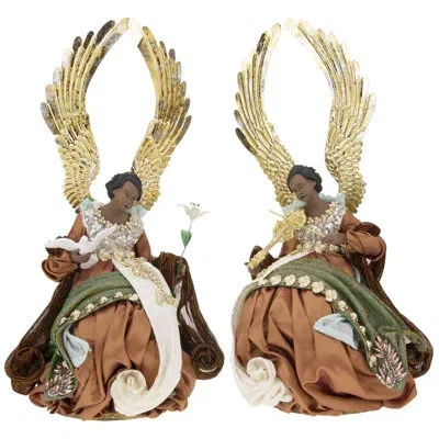 Mark Roberts 2 Piece Christmas African-american Kneeling Angel Set, 17 Inches In Brown