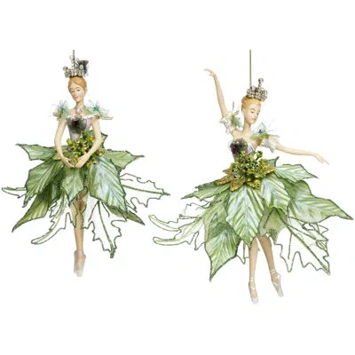 Mark Roberts Ballerina Ornaments, Green - 10 Inches Set Of 2 In Green;pink;gold;ivory