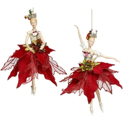 Mark Roberts Ballerina Ornaments, Red - 10 Inches Set Of 2 In Green;red;yellow;ivory