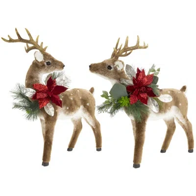 Mark Roberts Bambi Deer With Red Wreath Set Of 2 In Brown