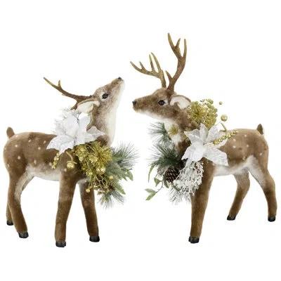 Mark Roberts Bambi Deer With White Wreath, Set Of 2 In Brown