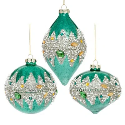 Mark Roberts Banded Floral  Ornament - 4-5 Inches Set Of 6 In Green