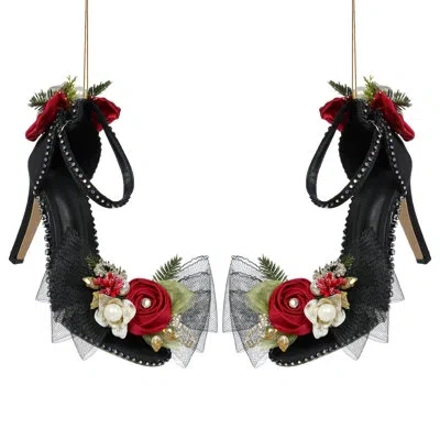 Mark Roberts Black Shoe, With Diamond Strap Ornament - 3 X 7.5 Inches Set Of 2