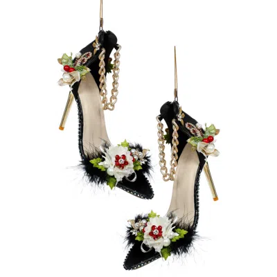 Mark Roberts Black Shoe With Gold Chain Ornament, Set Of 2