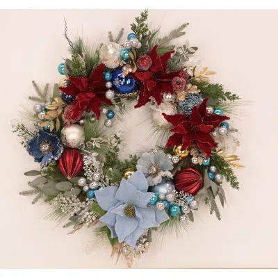 Mark Roberts Blue & White Wreath In Blue;green;red;silver;gold
