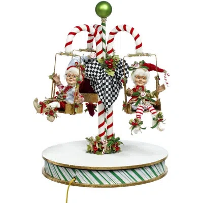 Mark Roberts Candycane Carousel With Elf - 24.5 Inches In Red,green,white,black