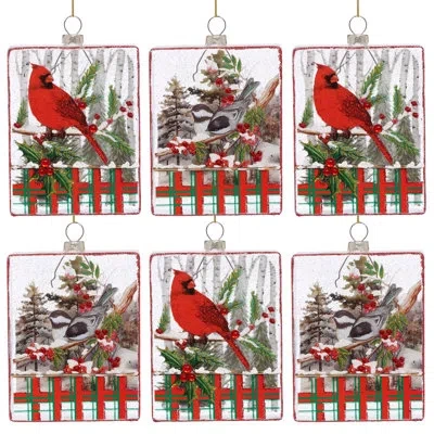 Mark Roberts Cardinal Plaid Rectangle Ornament, Set Of 6 - 6 Inches In Red