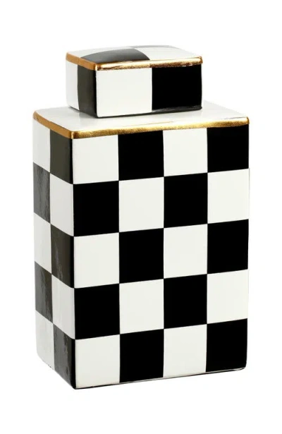 Mark Roberts Checkered Box Jar With Lid 9" In Black
