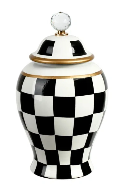 Mark Roberts Checkered Urn With Lid, Medium In Black