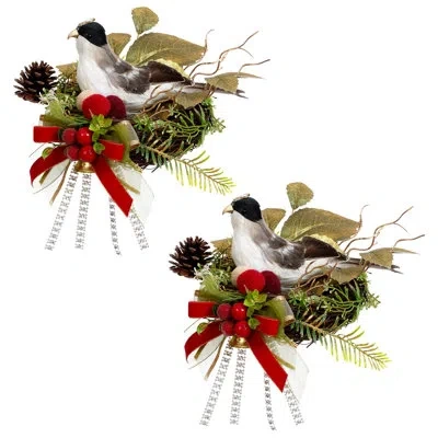 Mark Roberts Cheerful Bird Nest, Set Of 2  -9.5 X 6 Inches In Red