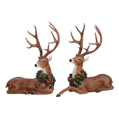 Mark Roberts Christmas 2 Piece Reindeer With Wreath Set In Brown