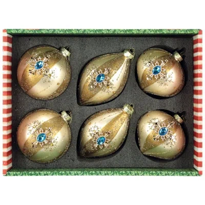Mark Roberts Christmas Jeweled Ornament, Box Of 6- 4-5 Inches In Gold