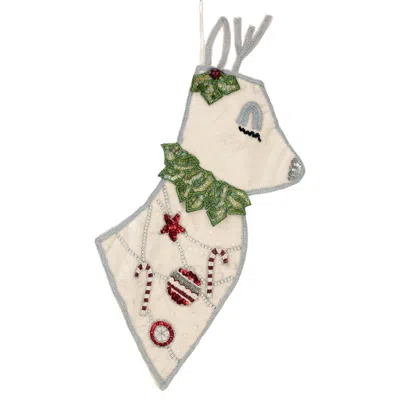 Mark Roberts Christmas Reindeer Stocking In White