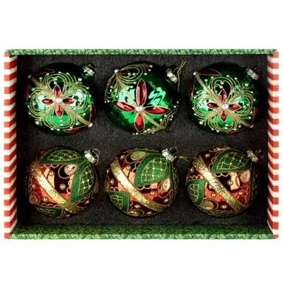Mark Roberts Christmas Scroll Jewel Ornament, Box Of 6 - 4 Inches In Green