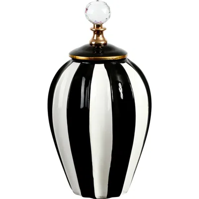 Mark Roberts Classis Stripe Vase With Lid, Large In Black