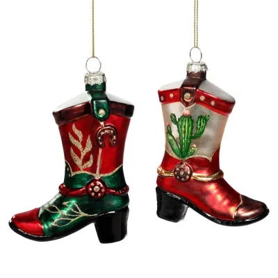 Mark Roberts Cowboy Boots Ornament - 4 Inches Set Of 12 In Black;green;red